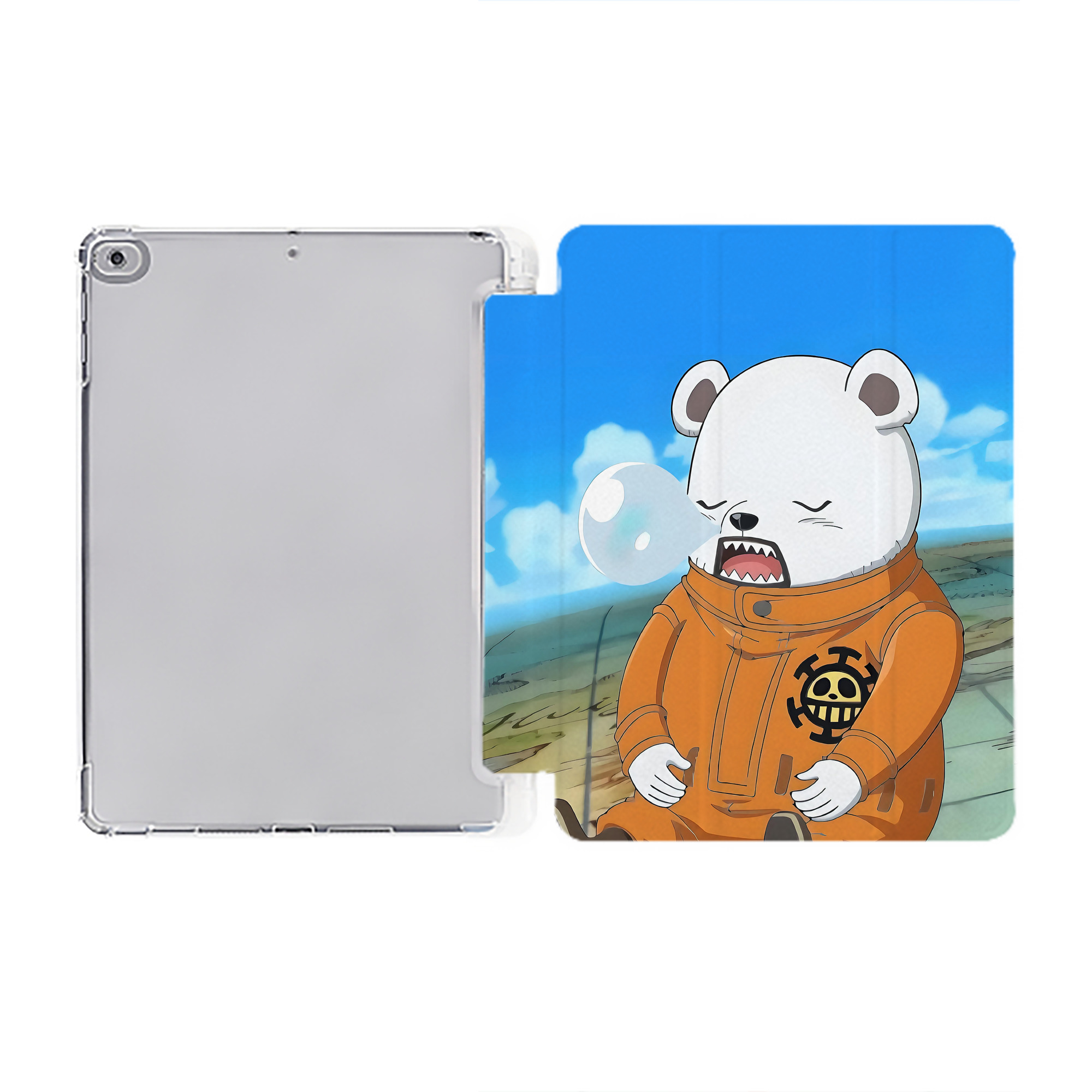 ワンピース ONE PIECE IPad ケース ペン収納付き 三つ折りスタンド PUレザー×シリコン 対応機種9.5/10.5/10.9インチ
